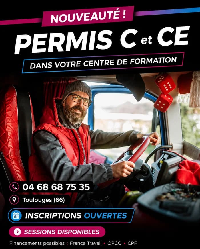 Visuel de campagne Permis C et CE — camion sur autoroute